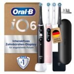 Oral-B iO Series 6 Plus Edition Elektrische Zahnbürsten im Doppelpack, Schwarz und Rosa, mit 5 Putzmodi, 4 Aufsteckbürsten und Reise-Etui