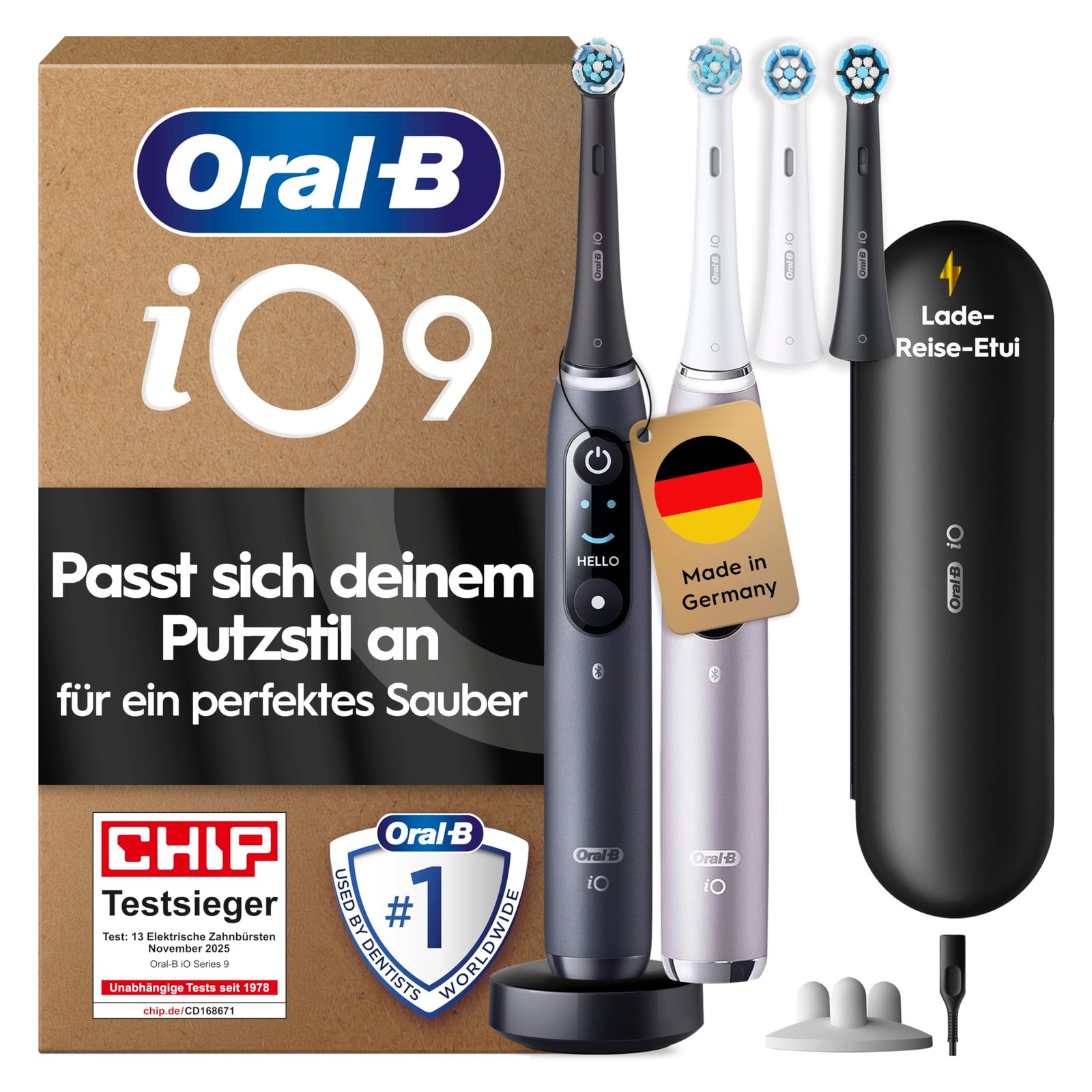 81n732WgSwL Oral-B iO Series 9 Elektrische Zahnbürste im Doppelpack, Schwarz und Rosa, mit 7 Reinigungsmodi und 4 Aufsteckbürsten – Bild 1